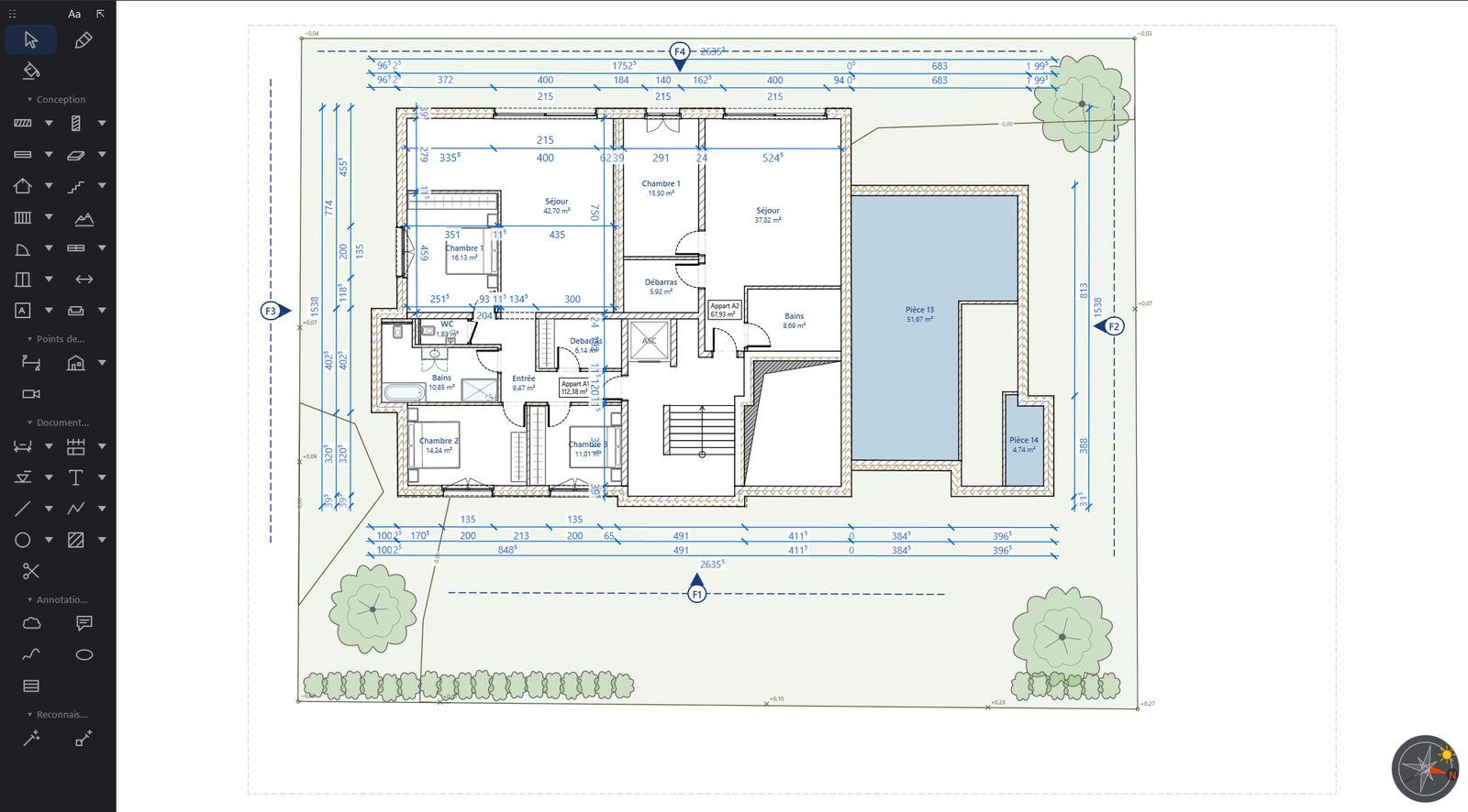 Der Plan einer Wohnanlage, neu gezeichnet in Bauen