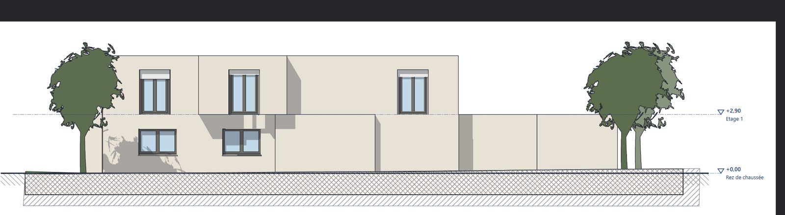 Die Ansicht einer Wohnanlage aus dem 3D-Modell